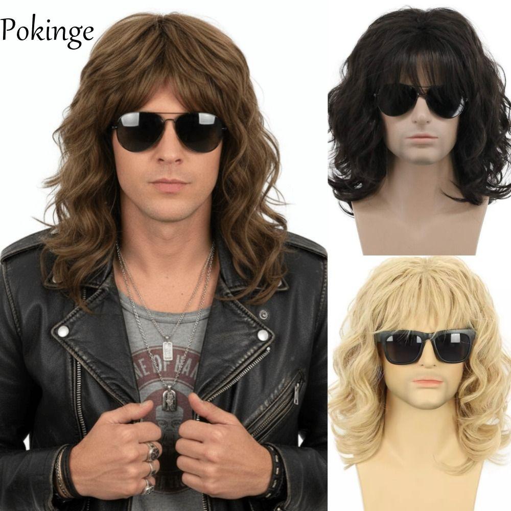 Pokinge Tóc Giả Cosplay Nam, Tóc Sóng Xoăn Tự Nhiên, Phù Hợp Cho Style Hippie