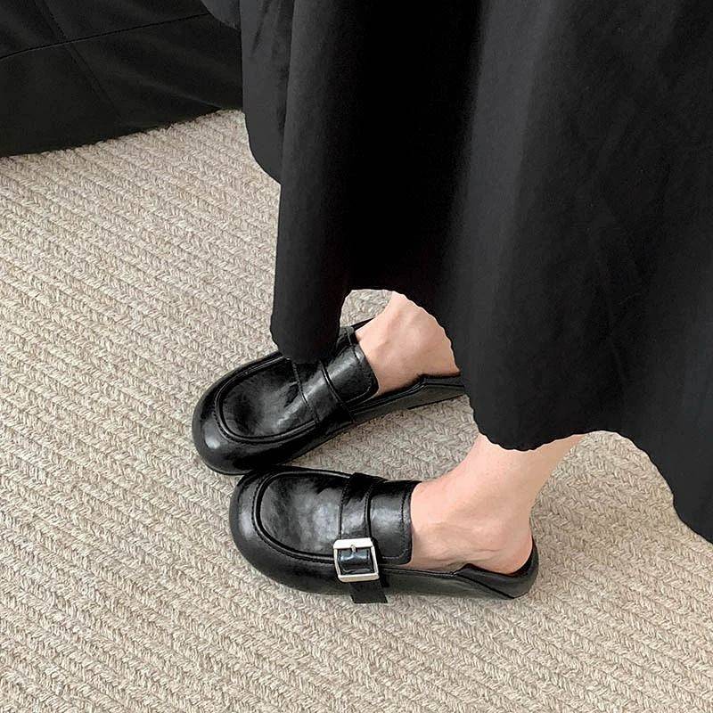 Leather Flat Shoes Slip-on Soft Bottom Mary Jane Shoes Loafer Shoes OTok