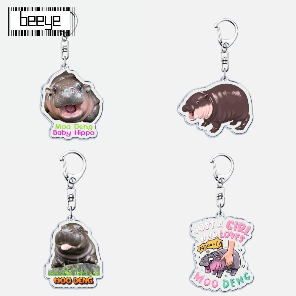 Móc khóa mặt dây chuyền BEEYE, MooDeng Hippopotamus Móc khóa Hippo dễ thương cho bé, Hoạt hình sáng 