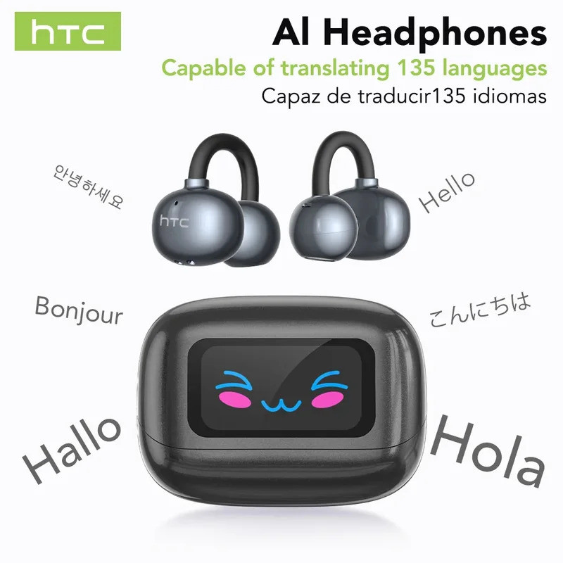 [HTC NE54] Tai nghe Bluetooth V6.0 AI Translator Màn hình LCD Tai nghe OWS Tai nghe Kẹp tai Tai nghe