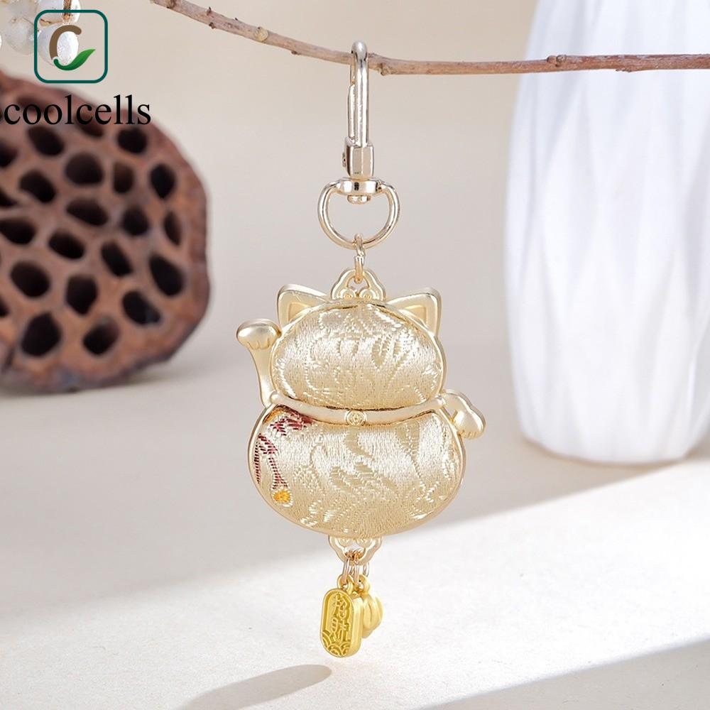 Móc khóa mèo may mắn COOLCELLS, Móc khóa nhỏ bằng kim loại hai mặt, Móc khóa nhỏ được thủ công tinh 