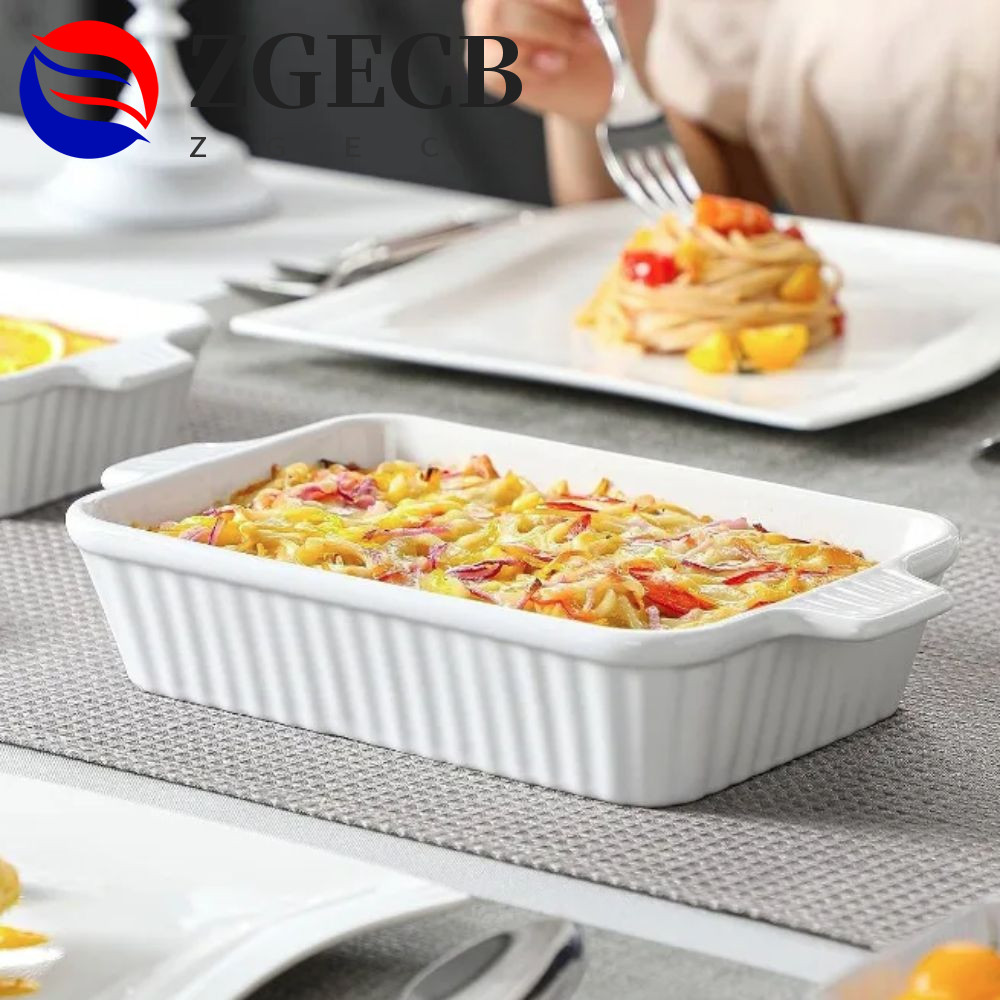 Đĩa Nướng Bánh ZGECB, Có Tay Cầm Họa Tiết Sọc Khay Nướng Gốm, Dụng Cụ Nấu Ăn Hình Chữ Nhật Làm Sâu L