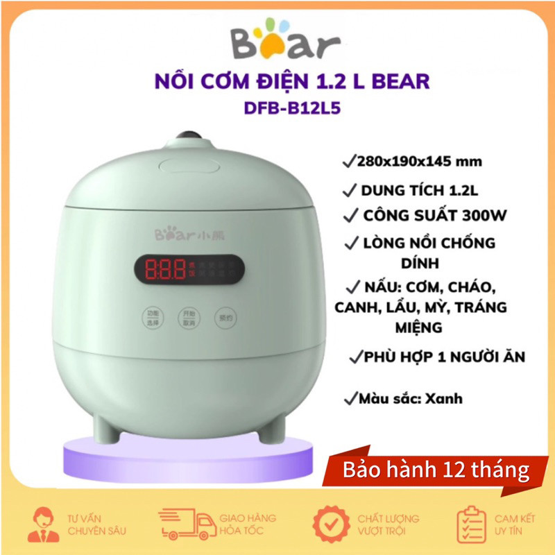 Nồi cơm điện mini Bear DFB-B12L5/B12K2 dung tích 1,2L nấu đa năng nhiều món bảo hành 12 tháng ..