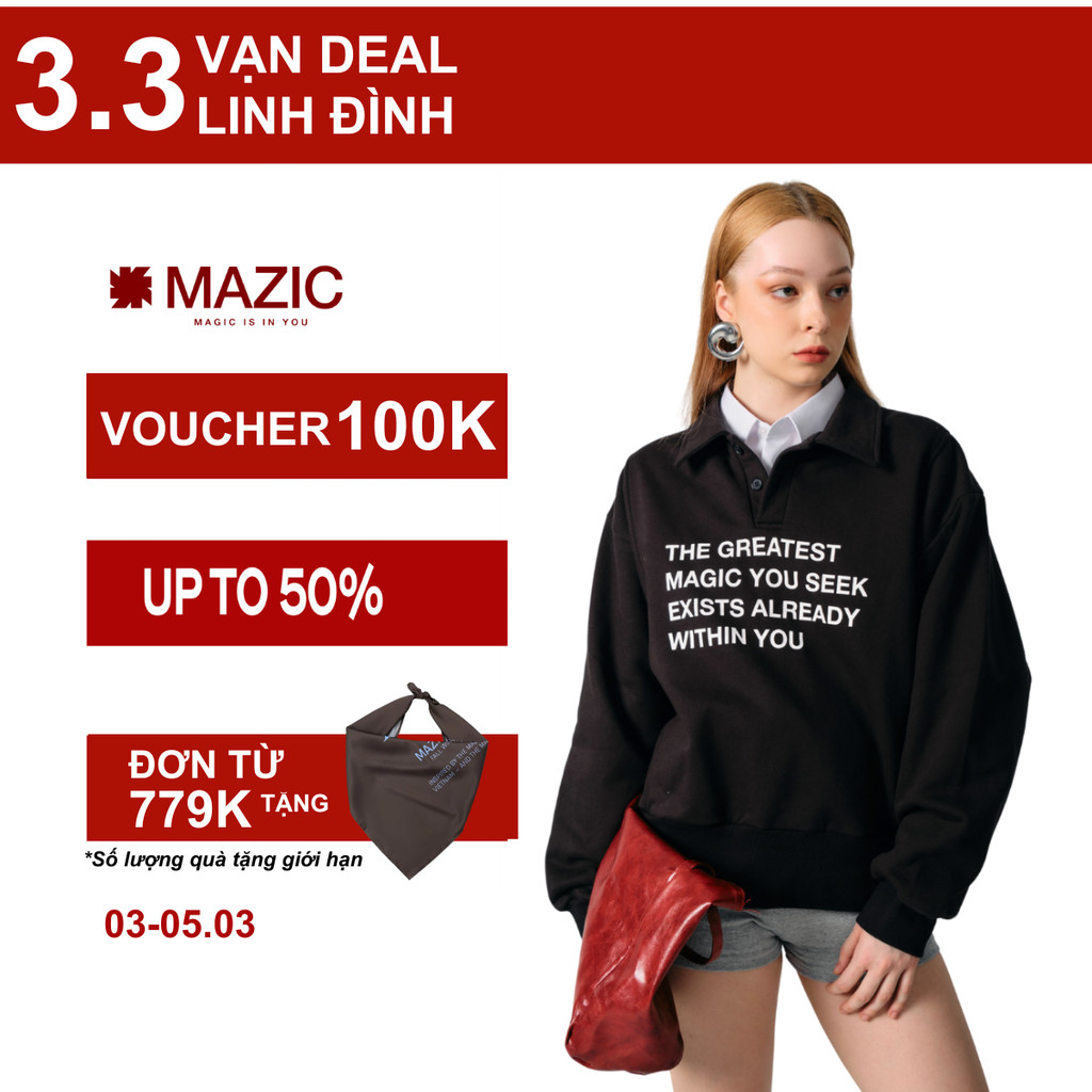 Áo Sweater Polo Nỉ Tay Dài MAZIC Form Boxy