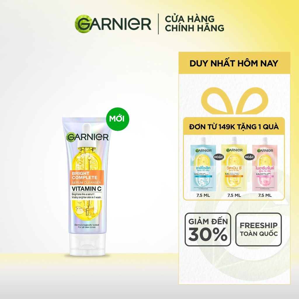 Sữa Rửa Mặt Sạch Sâu Sáng Mịn & Dịu Nhẹ Garnier Bright Complete Serum Cleanser 100ml