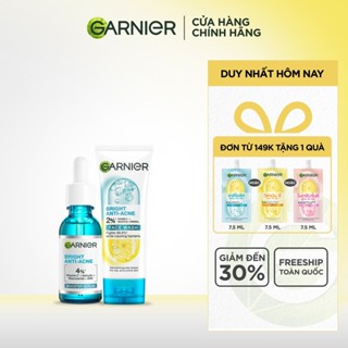 Bộ sản phẩm làm sạch, giảm mụn, dưỡng sáng da Garnier Anti-Acne Serum 30ml & Sữa rửa mặt 3-trong-1 100ml