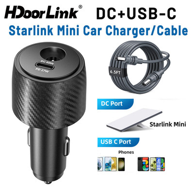 HdoorLink Dual Port DC + USB-C Sạc Xe Hơi Cho Starlink Mini PD27W Sạc Adapter Cho Điện Thoại Thông Minh