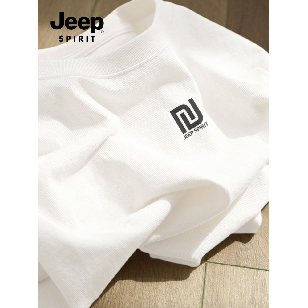 Jeep Jeep Jeep Trắng Dài Tay Áo Thun Nam 2026 Phong Cách Mới Nguyên Chất Cotton Quần Áo Nặng Rời Top