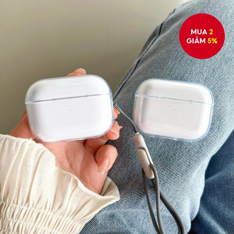 Ốp mềm đơn giản chống sốc cho AirPods Pro 3 chống rơi TPU trong suốt kèm dây đeo vỏ tai nghe cho Air
