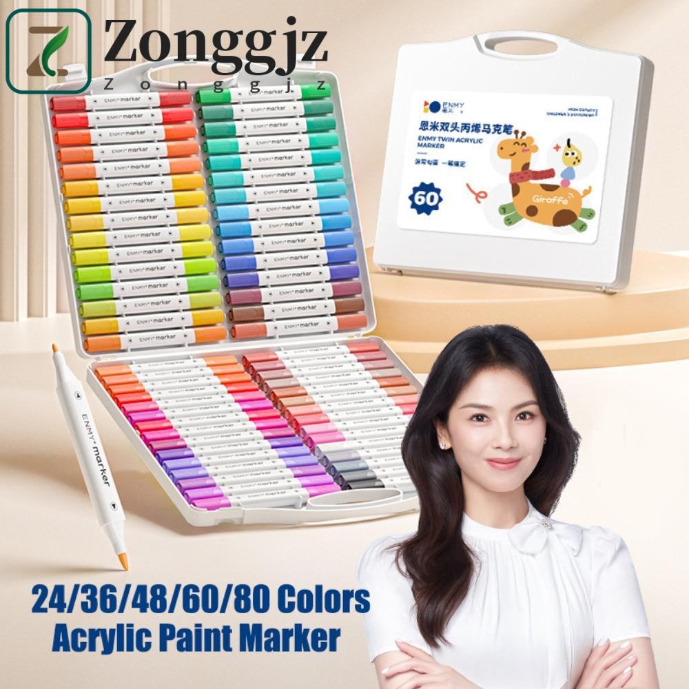 ZONGGJZ Dual Tip Brush Acrylic Paint Marker, Archival Ink Fineliner Vẽ 24 / 36 / 48 / 60 / 80 Màu Bú