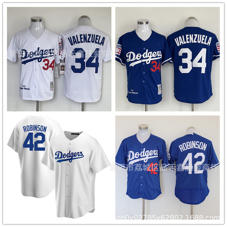 Cùng ngày Giao hàng Dodgers Jersey Dodgers Đồng phục bóng chày số 42 ROBINSON Số 34 Áo đấu cổ điển V