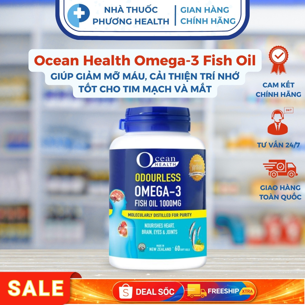 Viên Uống Dầu Cá Ocean Health Omega 3 Fish Oil 1000Mg Hỗ Trợ Tim Mạch, Trí Nhớ, Mắt