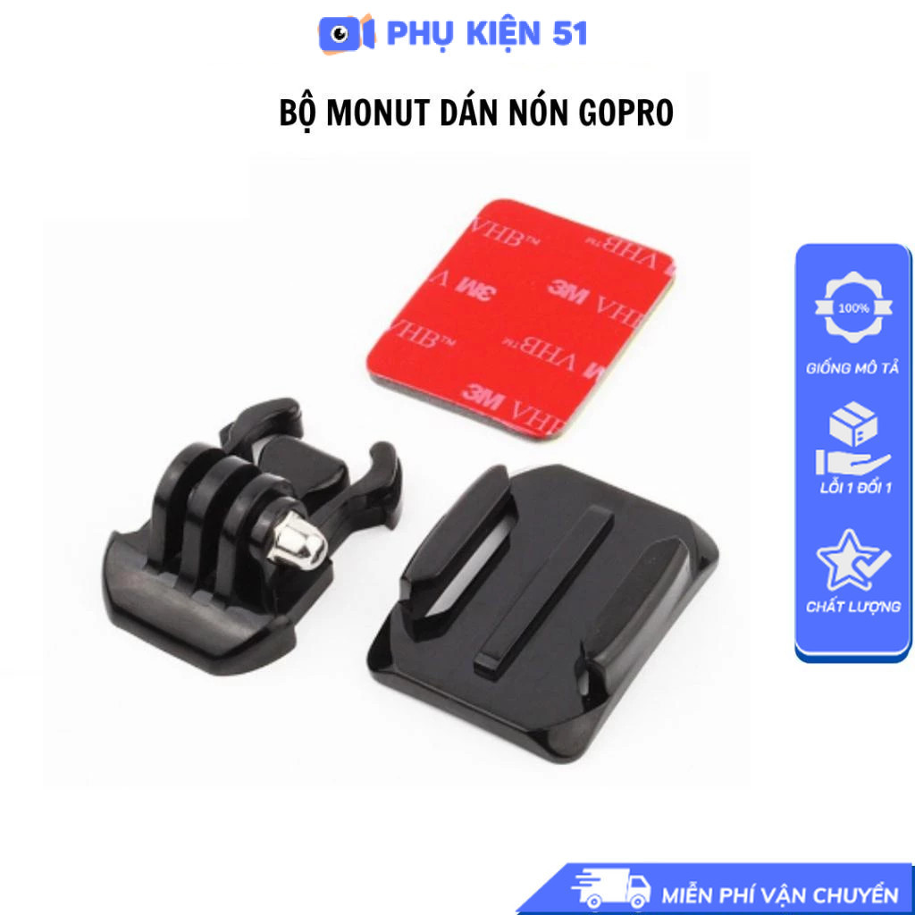 Bộ đế dán nón, mặt phẳng cố định máy GoPro, Actioncam có miếng keo dán 3M