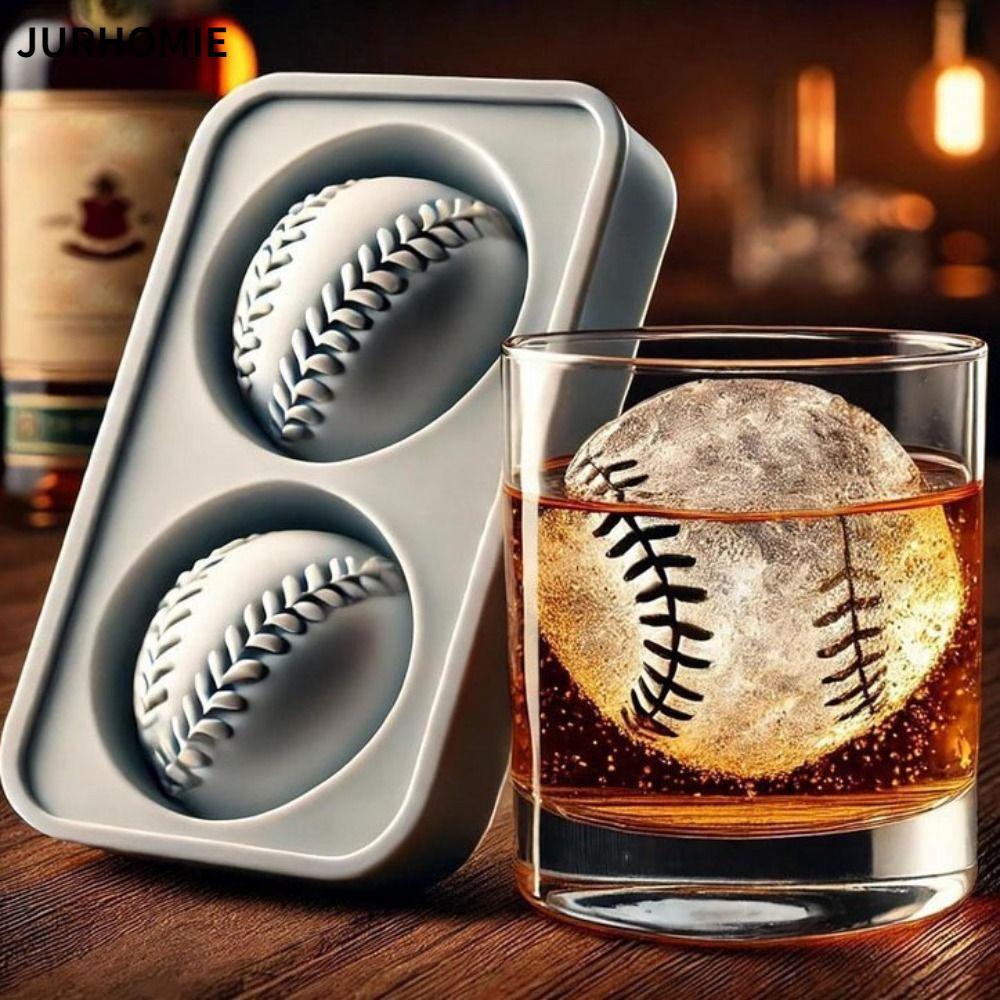 Máy làm đá viên JURHOMIE, Khuôn làm đá viên silicon hình bóng chày, Sáng tạo Dễ dàng phát hành Khay đá bóng đôi cho nhà bếp quầy Bar tại nhà