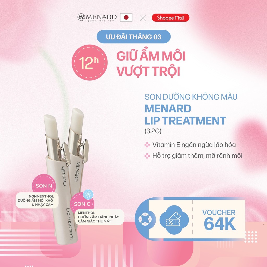 [Võ Hà Linh x Menard] Son dưỡng môi không màu Menard Lip Treatment giúp môi ẩm mịn, giảm khô nứt 3,2