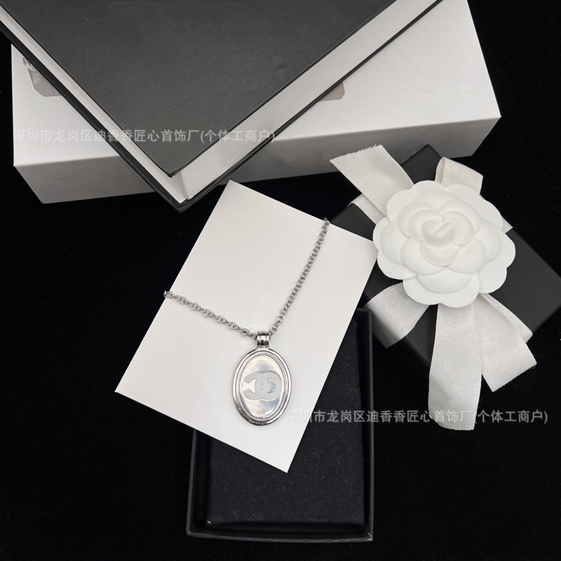 BJKF 25S New Oval Mirror Necklace for Women Fashion silver Vintage Enamel Collarbone Chain