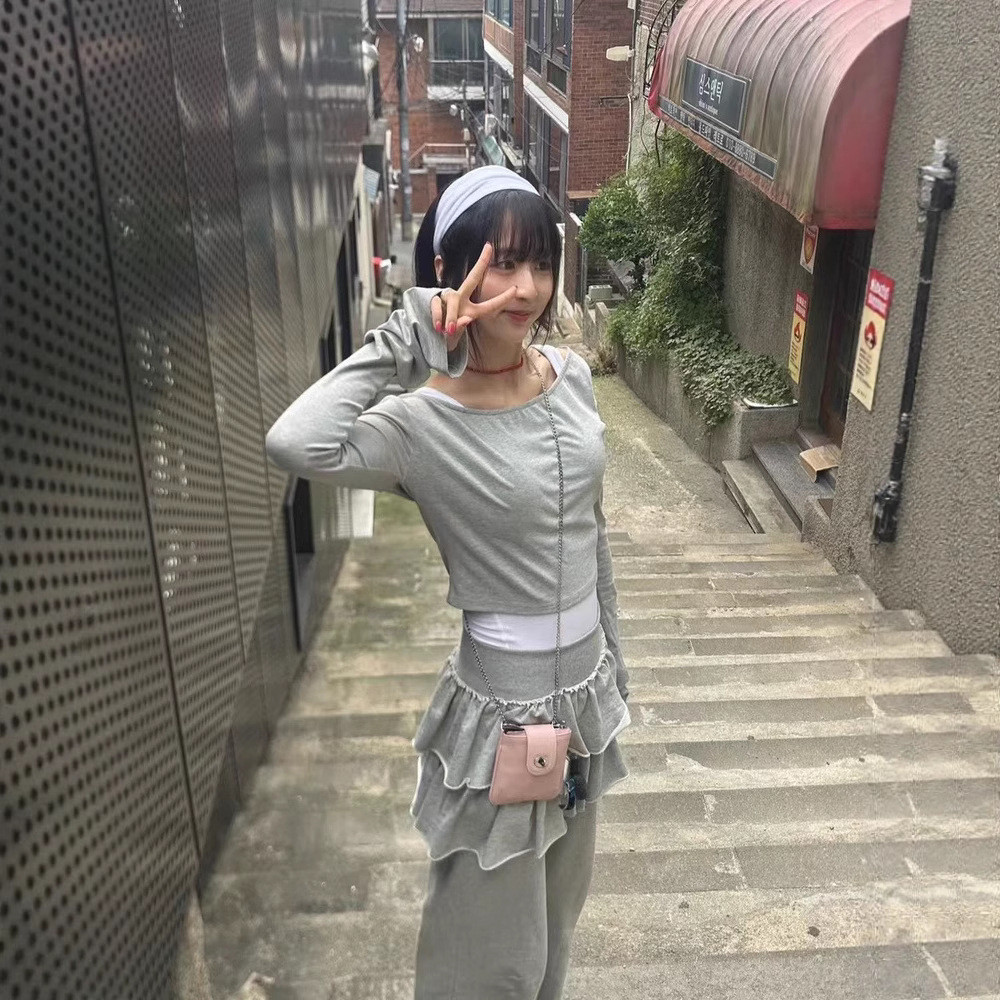 RONRON Jang Won-young's Korean niche two-piece faux pleated lace casual skirt-pants ballet-style tro