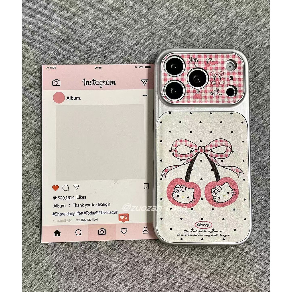 Ốp Điện Thoại Da Mèo KT Cherry Ốp Lưng Điện Thoại iPhone 17 Pro Max 17 16 15 14 13 12 Ốp Điện Thoại 