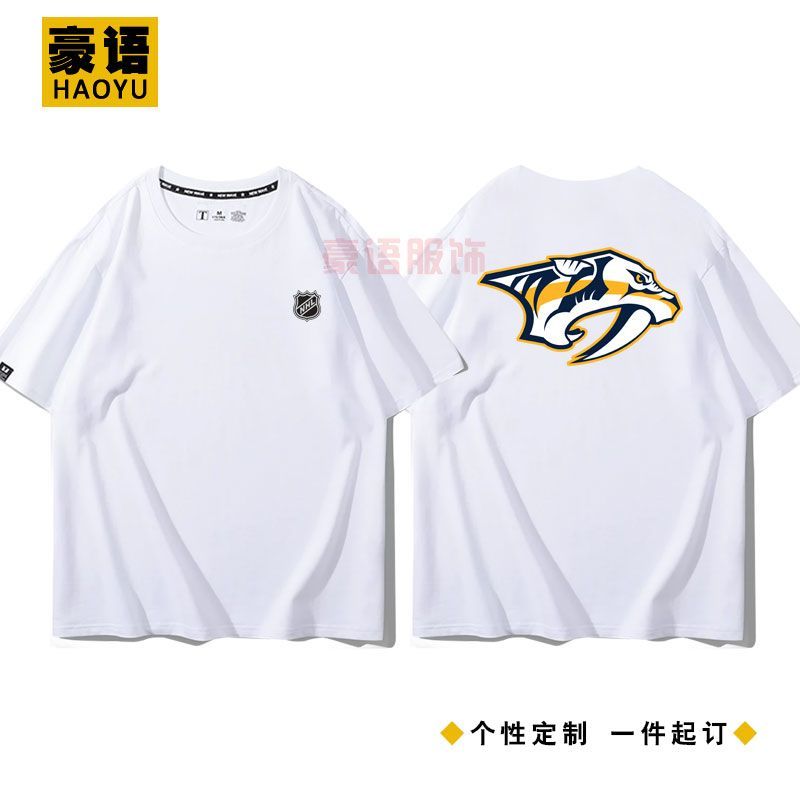 Áo thun ngắn tay Nashville Predators, 100% cotton,-logo giải bóng đá NHL