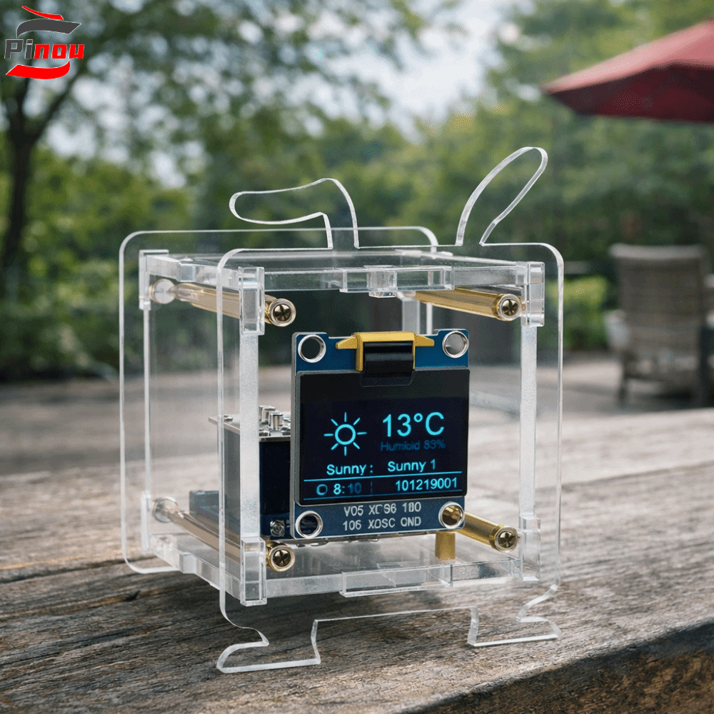 Bộ đồng hồ dự báo thời tiết POOU, Bộ đồng hồ kỹ thuật số đa chức năng cỡ nhỏ, có vỏ màn hình OLED 0,