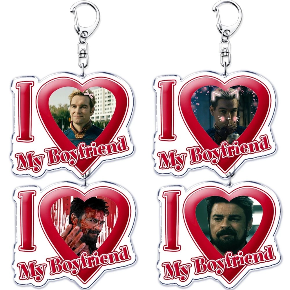 Móc khóa The Boys Homelander Billy Butcher mẫu I Love My Boyfriend mica acrylic in hình trang trí tú