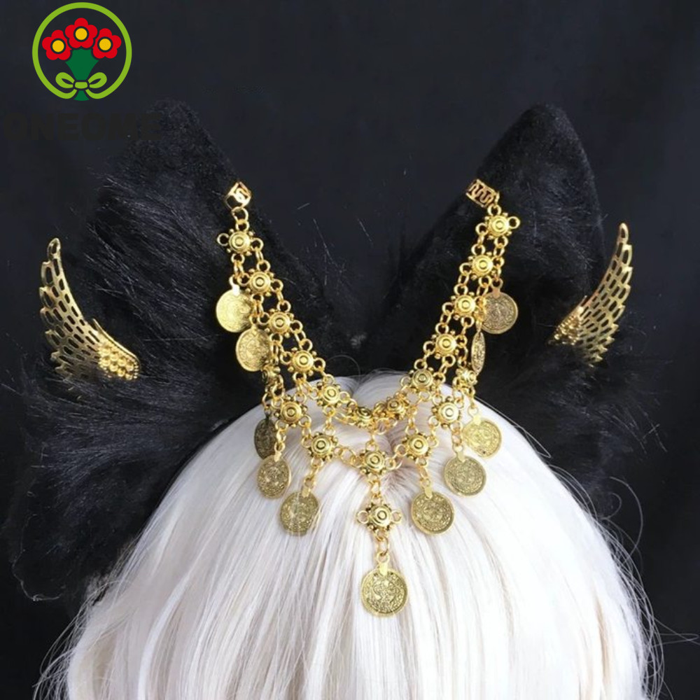 Oneome Cosplay Anubis Băng Đô - Phong Cách Gothic Ai Cập, Hợp Kim Tua Rua và Đôi Cánh Vàng Dễ Thương