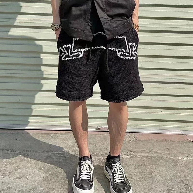 JEJY ASKYURSELF ASK 3D Cut Scroll Silhouette Drawstring Versatile Knit Shorts for Men