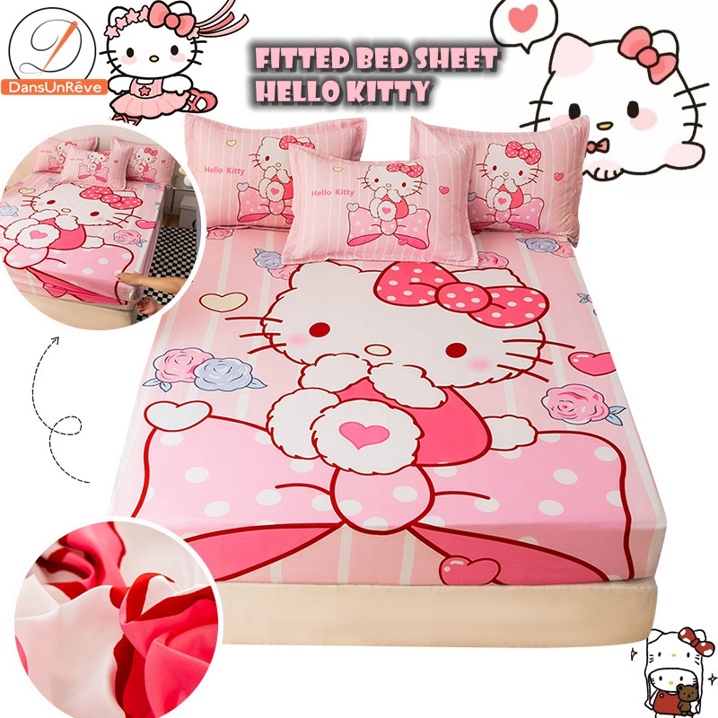 Ga Giường Có Chun Hello Kitty Hoạt Hình Dễ Thương In Thỏ Kitty Size Đơn 1m2 x 2m - Ga Trải Giường Ma