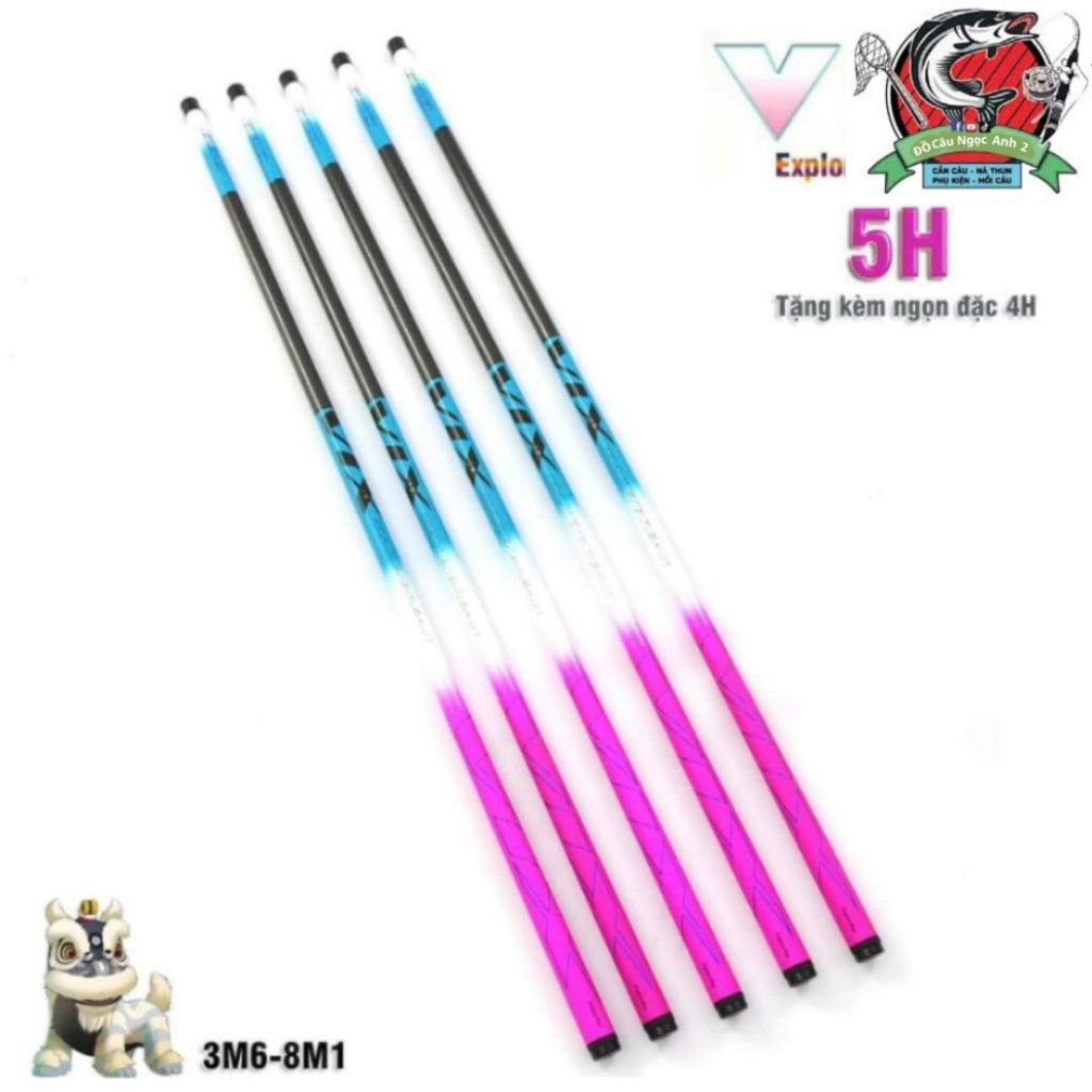 "Cần câu tay HUA MX / VIX cứng 5H, hoàn hảo cho câu rô diếc, kèm ngọn phụ chất lượng cao."