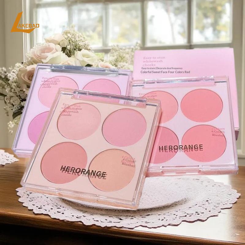 [LAKEBAO] Bộ trang điểm mặt phấn má hồng 4 màu HERORANGE Hỗn hợp màu sắc ấm áp Matte Cheek Powder Fa