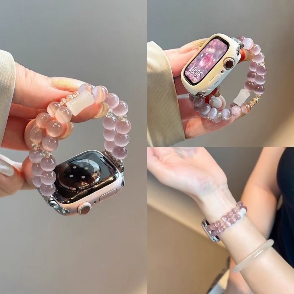 Dây đeo vòng tay nữ opal tím đính cườm, phù hợp với Xiaomi, Huawei và Apple Watch
