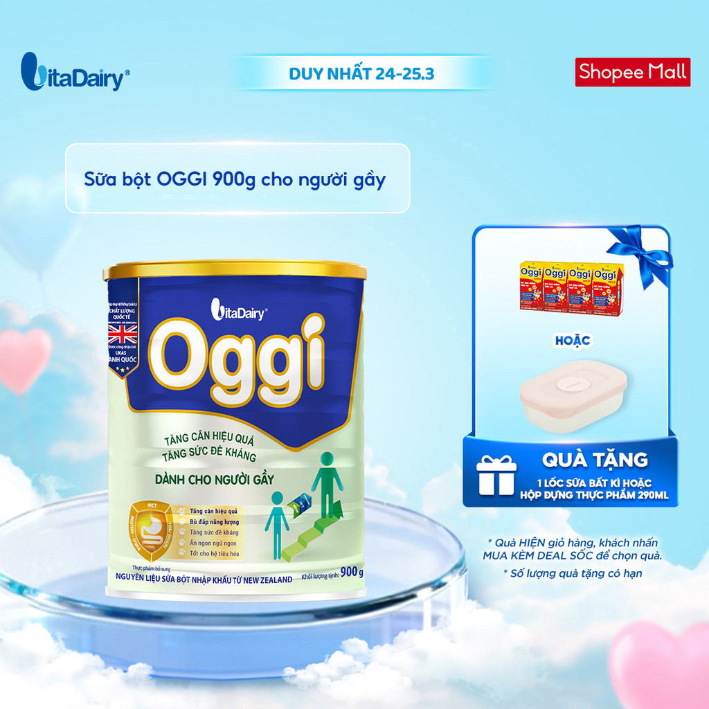 Sữa bột Oggi dành cho người gầy - Bổ sung năng lượng, hỗ trợ tăng cân khoẻ - Lon 900g