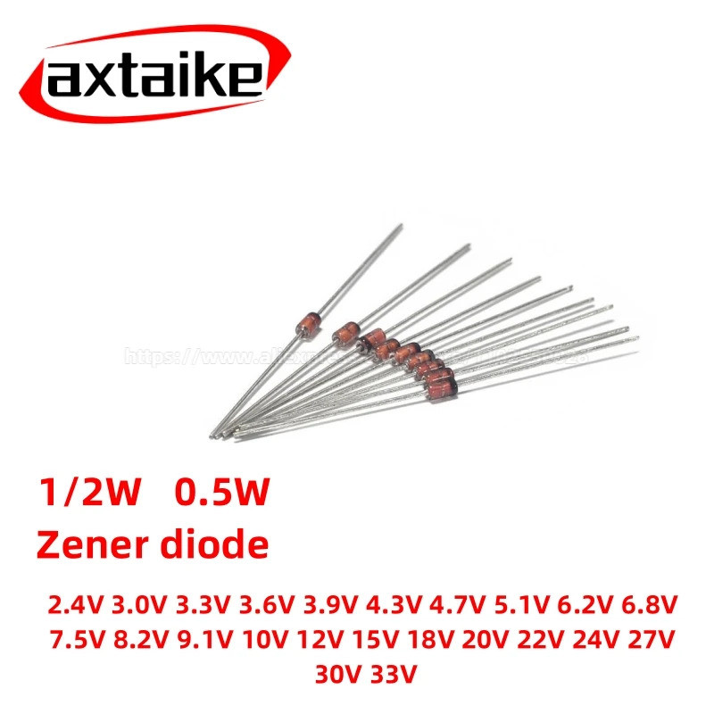 Bộ 50 0.5W 1 / 2W Zener Diode DO-35 Dung sai 5% 3.3V 5.1V 12V 24V 2.4V 9.1V 5V6 6V8 27V BZX55C (5-30