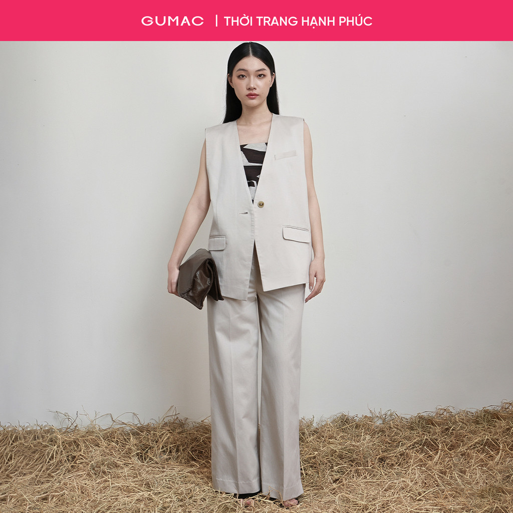 [ALEEVA x GUMAC] Set lẻ Áo khoác gile EOWG01082 (Gilet jacket) - Quần tây ống rộng EQG01072 (Wide-le
