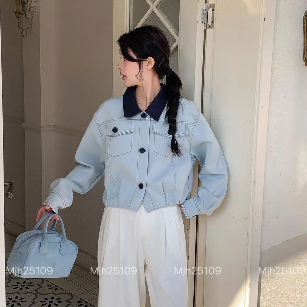 FX Cargo Jacket Nữ Xuân 2025 - Jacket Ngắn Chất Lượng Cao, Cổ Áo Polo và Màu Sắc Phản Quang