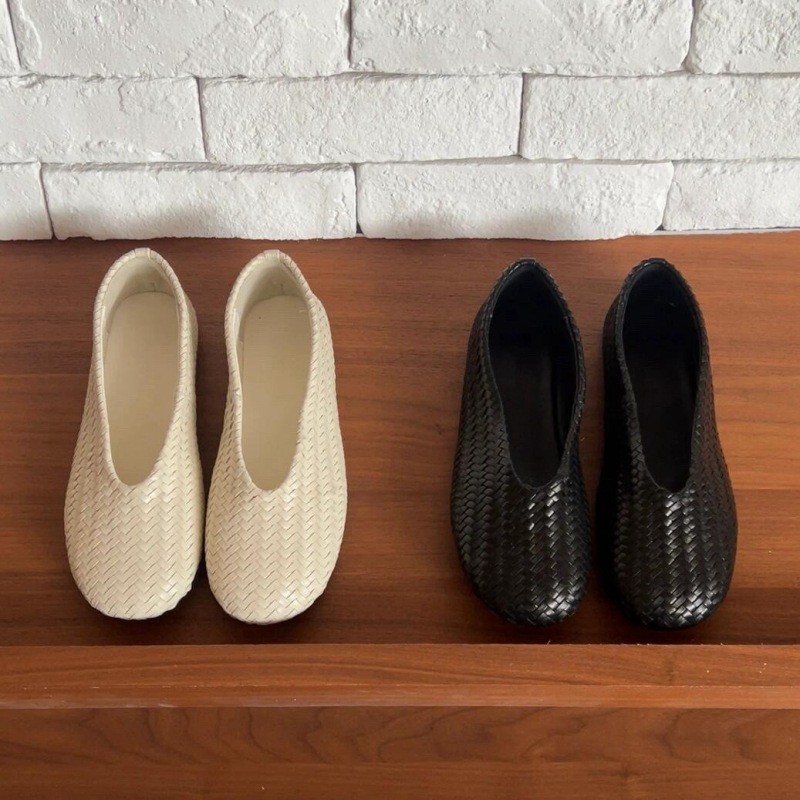 Sheepskin Version~Korean-style design soft leather shallow flat shoes, comfortable woven shoes, gran