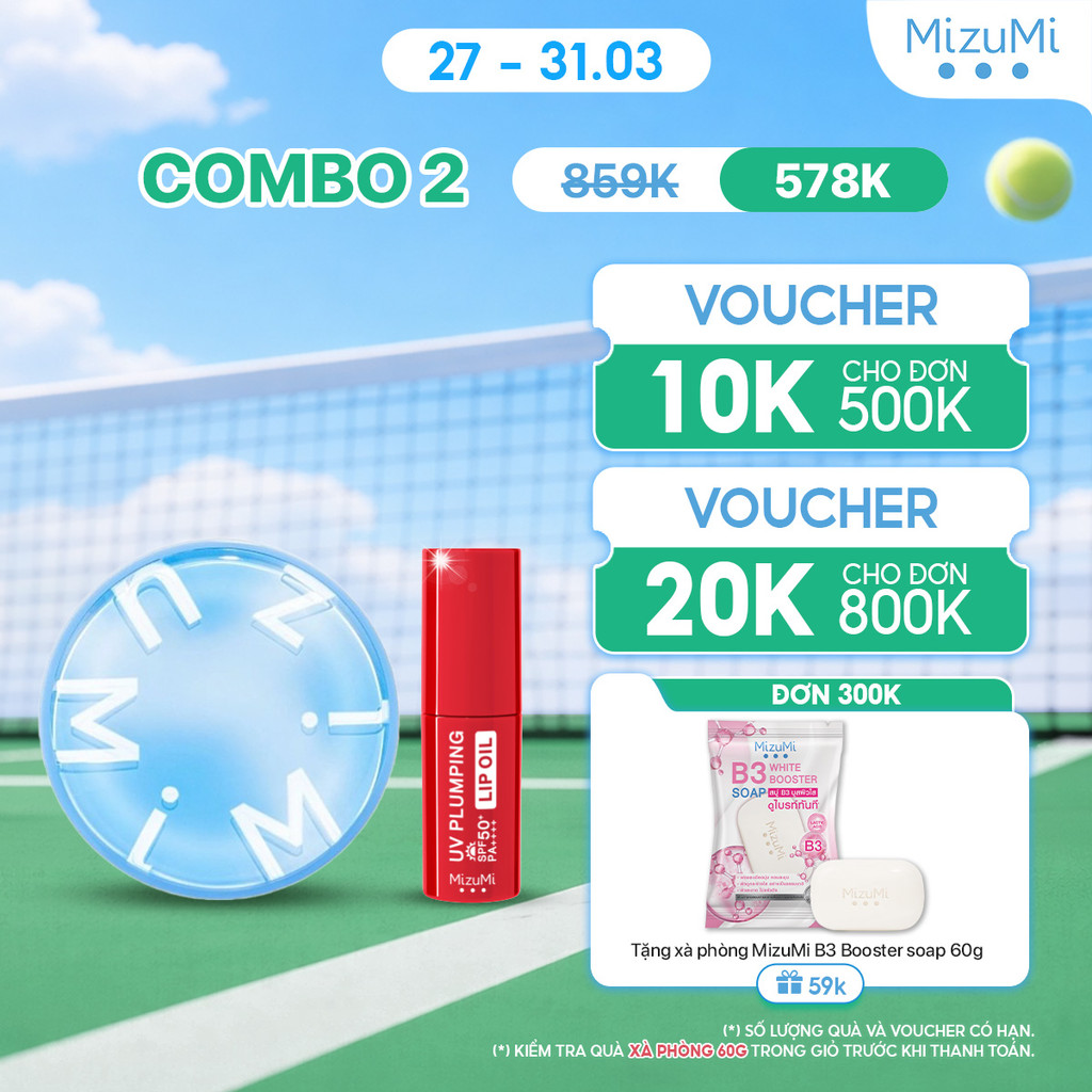 Combo Phấn nước MizuMi Filter Effect Airy Cushion SPF50+ PA++++ 15g và Dầu dưỡng môi MizuMi UV Plump