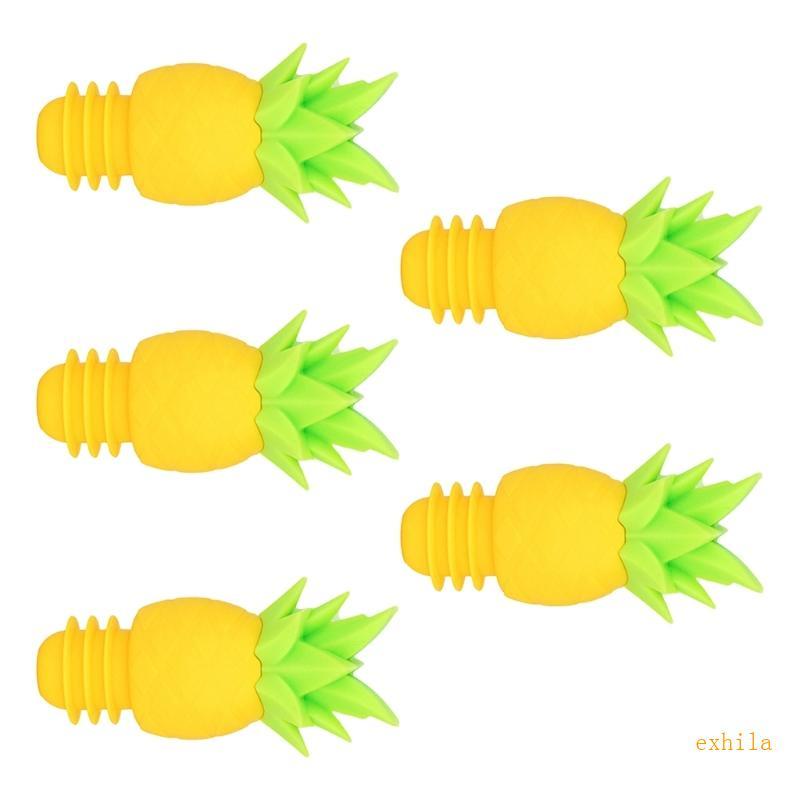 Exhila 5 Miếng Sáng Tạo Thiết Kế Dứa Nút Chai Rượu Chất Lượng Silicon Cho Sự Tươi Mát