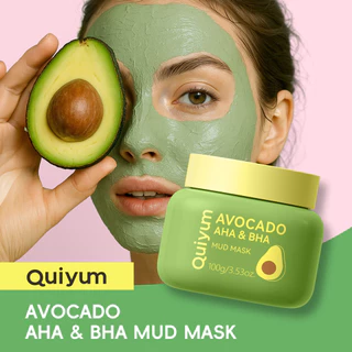 QUIYUM Bơ AHA - BHA Mud Mask 100g - Mặt nạ đất sét làm sạch lỗ chân lông sâu Axit Salicylic Lactic Tẩy mụn đầu đen Kiểm soát dầu Mặt nạ tẩy tế bào chết nhẹ nhàng cho mọi loại da