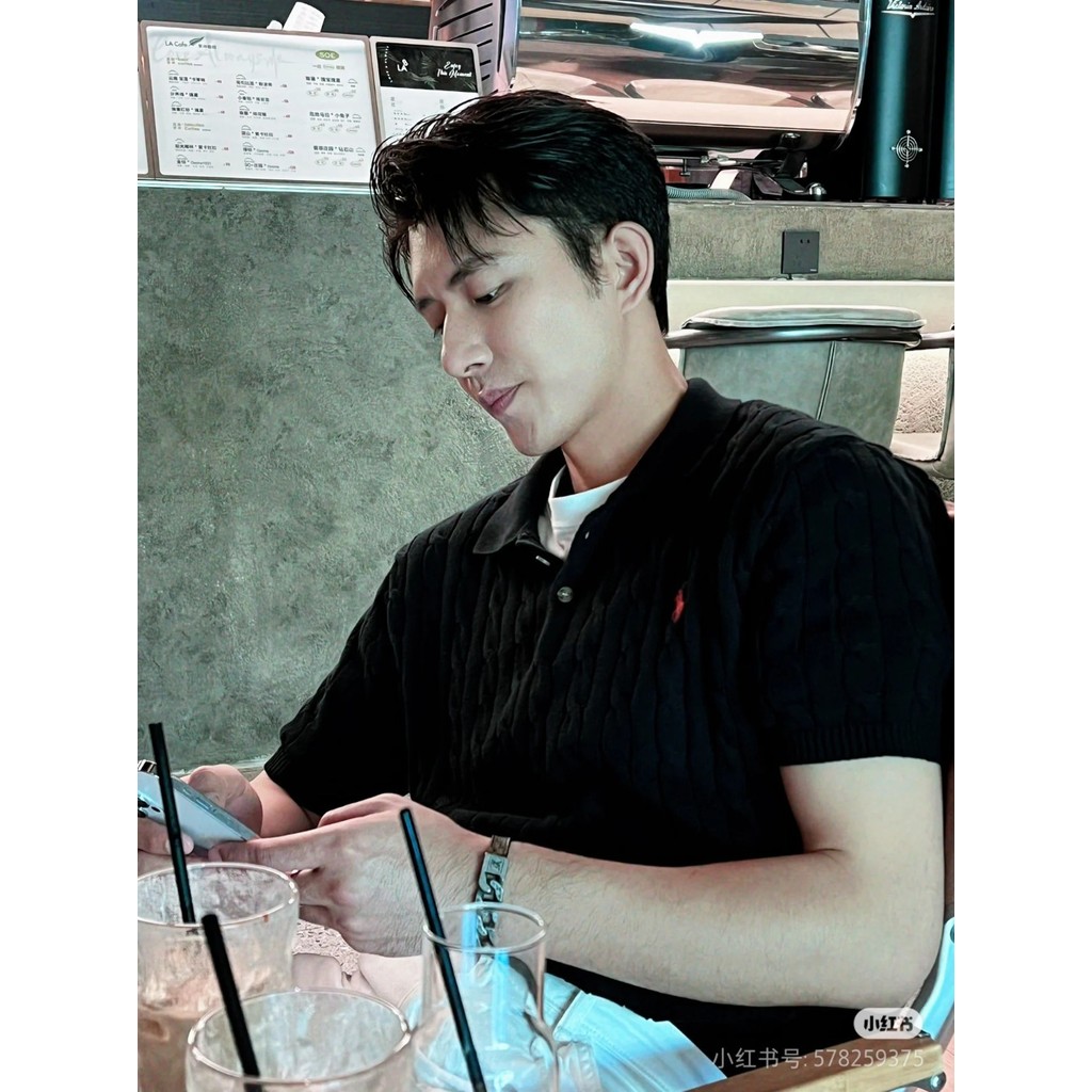 QAHU RL Can scan QR code to mark POLO Collared knitted short-sleeve with small cable knit pattern T 