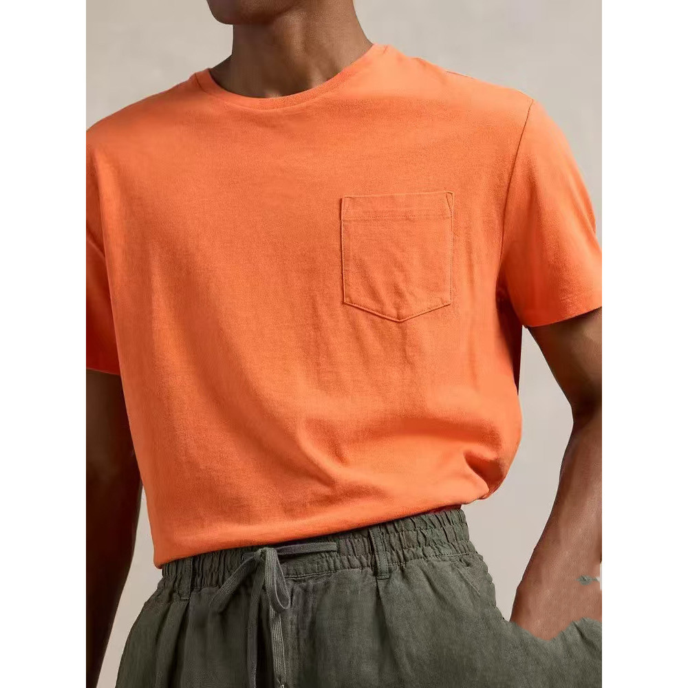 6HDY RL Old Money style new pocket shirt with hem pony embroidery, round neck, short sleeves, can sc