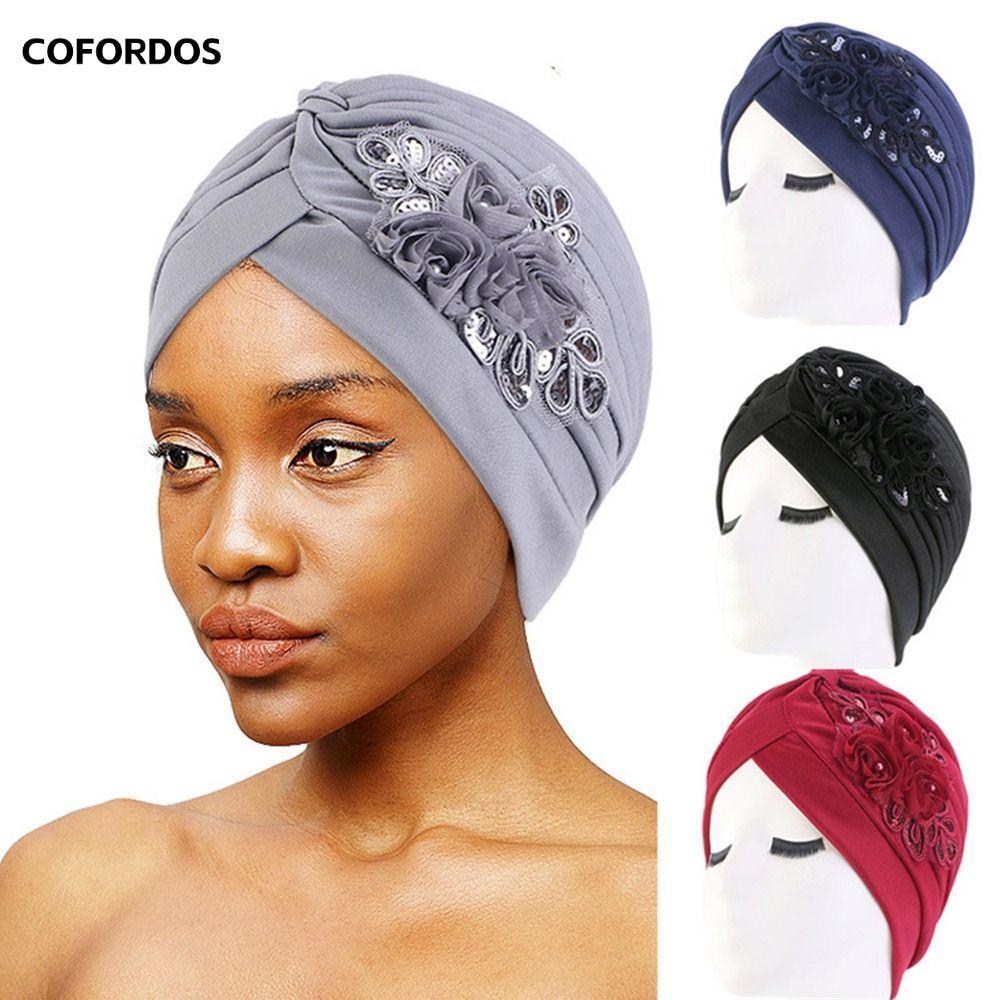 COFORDOS Mũ Turban Hồi giáo Mũ Bandana Xếp Ly Mũ Ngủ