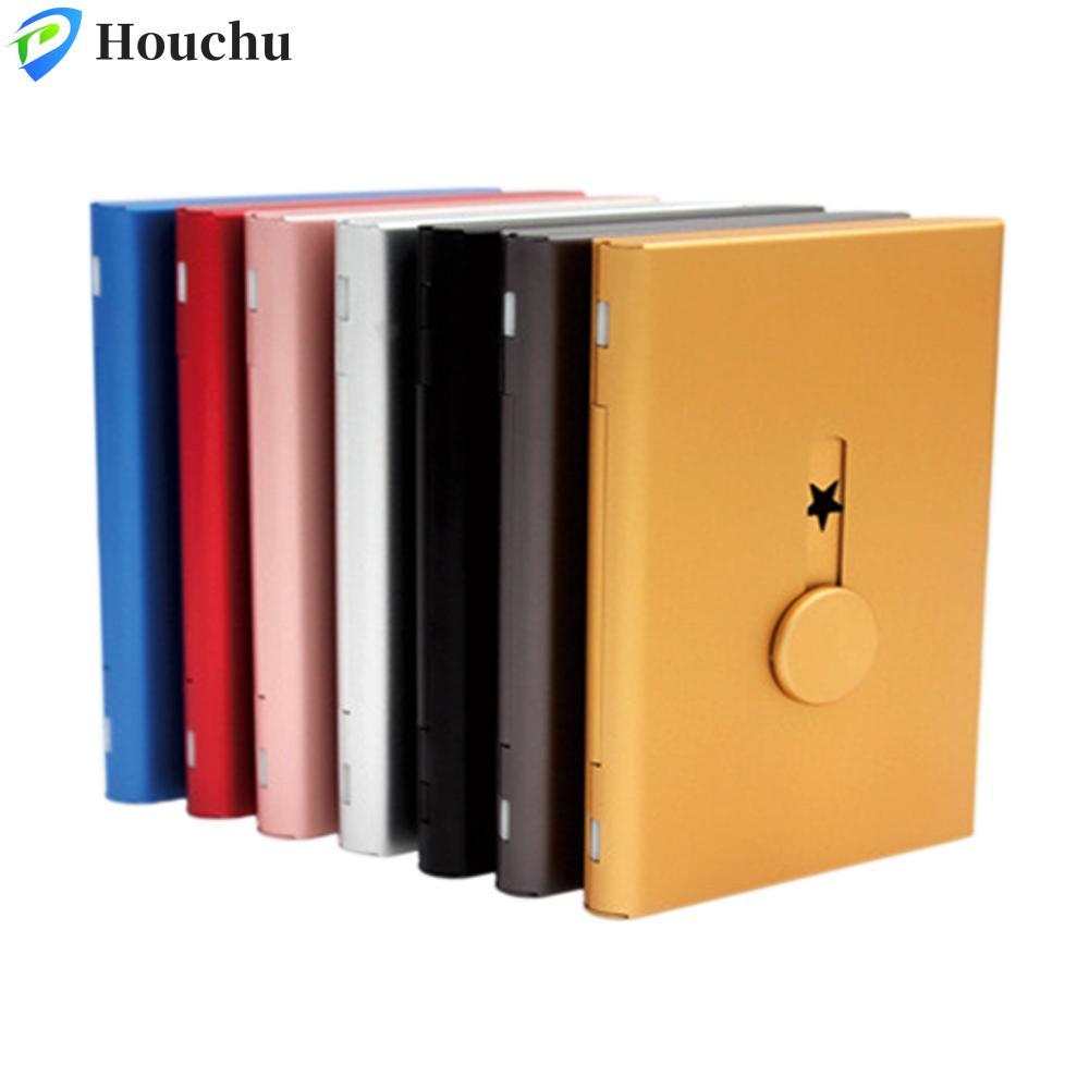 HOUCHU Thumb Slide Out Business Name Card Holder Nhôm Men Scrub Women Light Creative ID Card Case