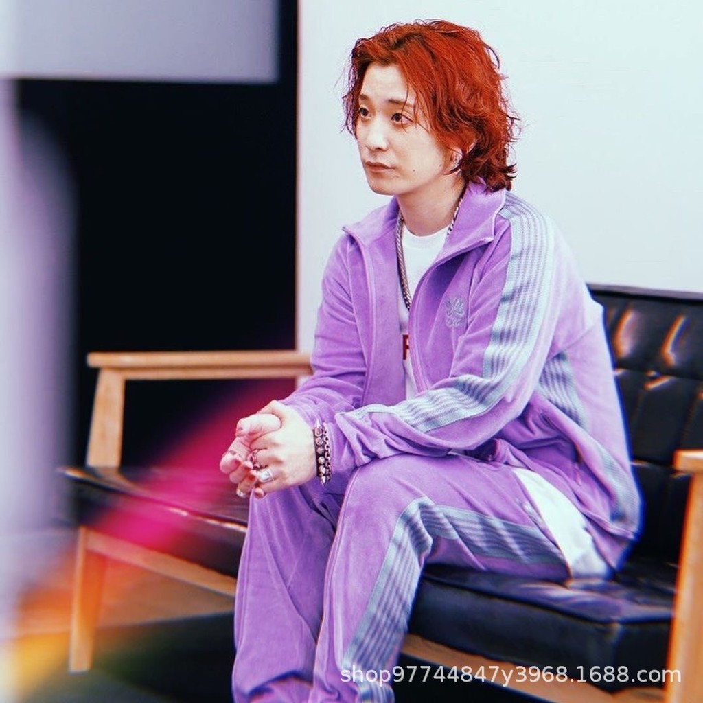 ZVVD Needles Velvet embroidery track Velvet pants for men, casual loose pants, sports trousers for w