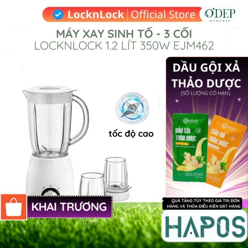 Máy xay sinh tố đa năng LocknLock 1.2L Chính hãng 3 cối 350W EJM462 có thể xay hạt khô, xay thịt - H