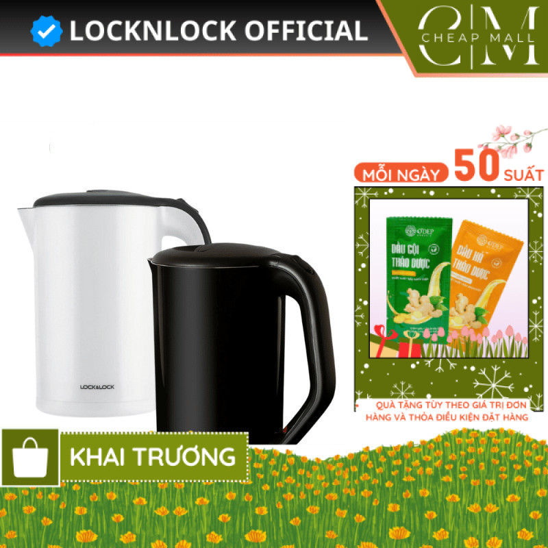 Ấm siêu tốc 1.7L 1800W LocknLock Chính Hãng đun sôi nhanh, lõi Inox chống ăn mòn EJK738BLK - BH 2 NĂ