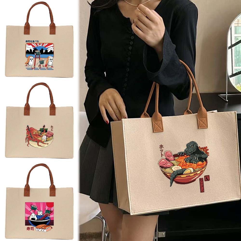 In stock 【Lowest price】 Large felt tote bag Felt tote bag Thickened Exquisite print Large capacity C