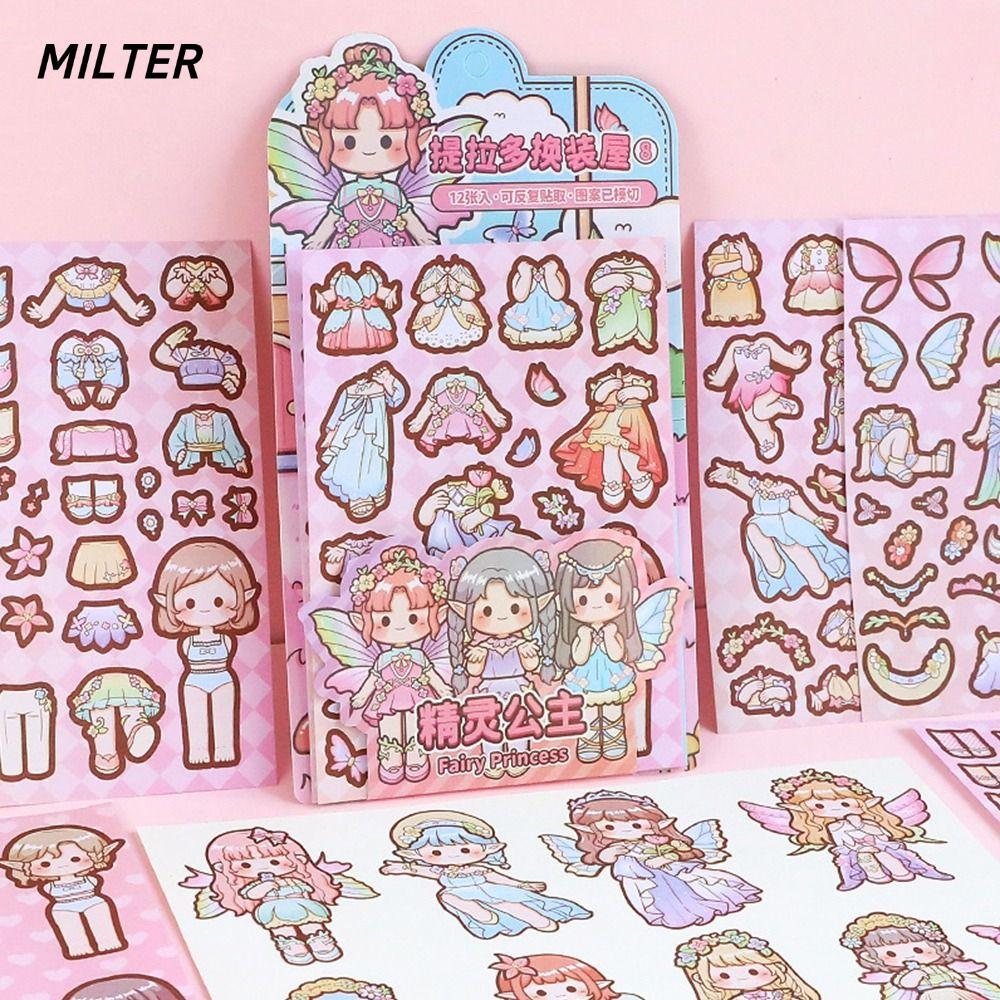 MILTER Bé Gái Trang Điểm Dán Trang Trí, Papper Hàng Ngày Thay Quần Áo Trò Chơi Dán, Sáng Tạo Giảm Că