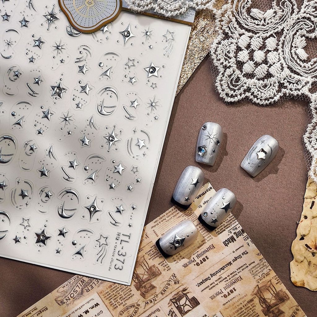 [Khuyến nghị cửa hàng] Hot Silver Night Sky ins Style Miếng dán làm móng tay Star Dính Sweet Cool Un