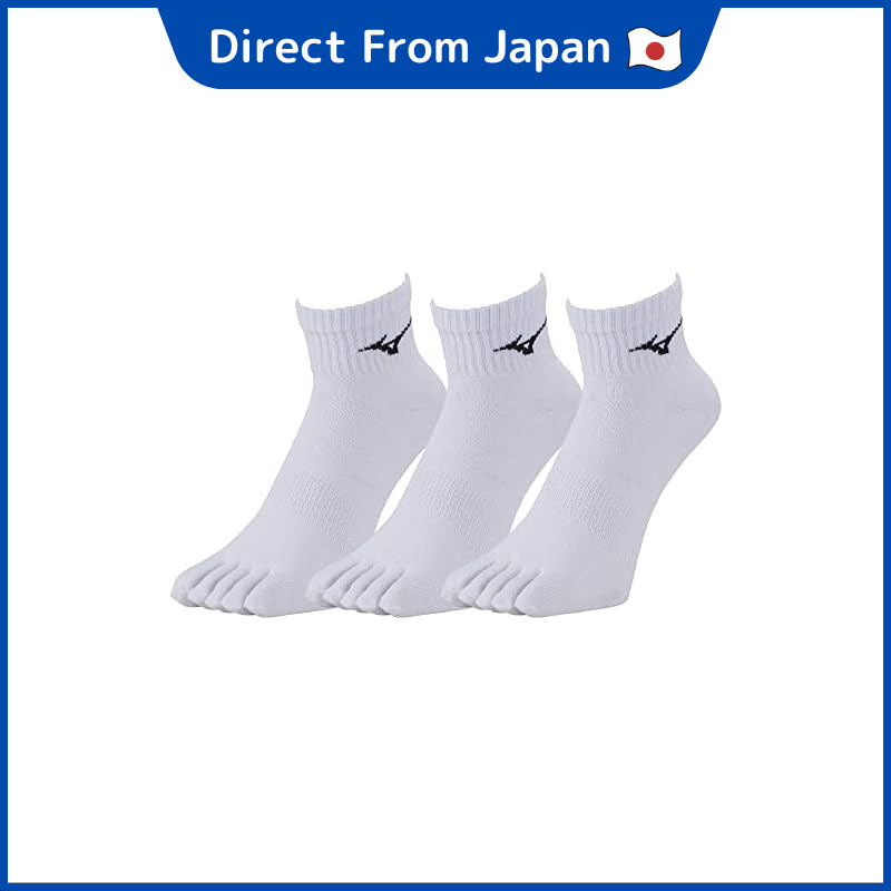 [Mizuno] Short Length 5-Finger Socks Set of 3 Sports Unisex 32JX2202 White/Black 25.0-27.0 cm